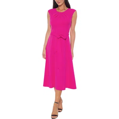 Marina Pleated Sleeveless Fit & Flare Scuba Midi Dress In Fuchsia