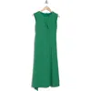Marina Pleated Sleeveless Fit & Flare Scuba Midi Dress In Kelly Green