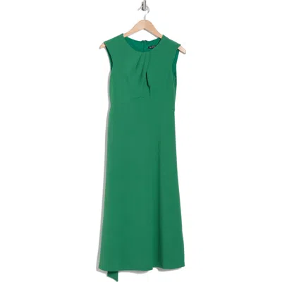 Marina Pleated Sleeveless Fit & Flare Scuba Midi Dress In Kelly Green