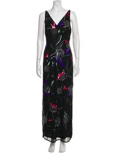 Pre-owned Marina Printed Long Dress In Black