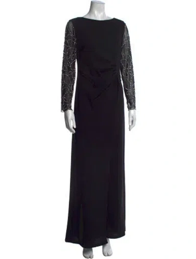 Pre-owned Marina Printed Long Dress In Black