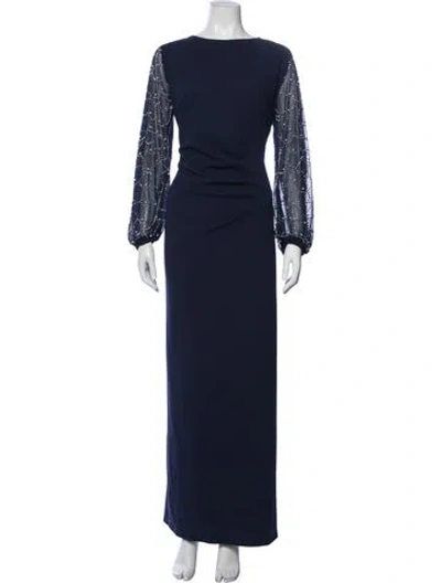 Pre-owned Marina Printed Long Dress In Blue
