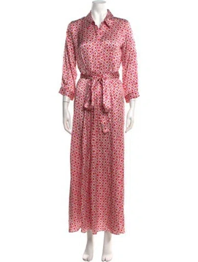 Pre-owned Marina Printed Long Dress In Pink