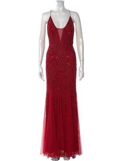 Pre-owned Marina Printed Long Dress In Red