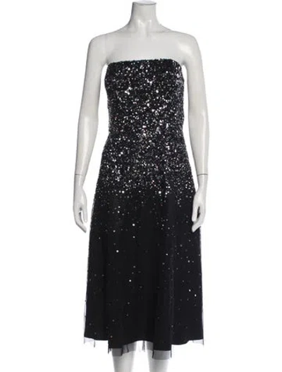 Pre-owned Marina Printed Midi Length Dress In Black