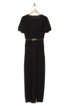 Marina Puff Sleeve Belted Jumpsuit In Black