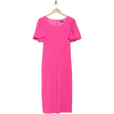 Marina Puff Sleeve Scuba Dress In Fuchsia