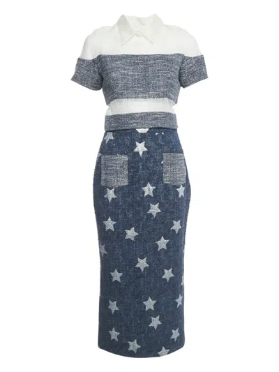Pre-owned Marina Qureshi Tweed Star Skirt Set In Blue