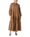 Marina Rinaldi 1a Uscita Nitra Embroidered Long Sleeve Dress In Hazelnut Brown