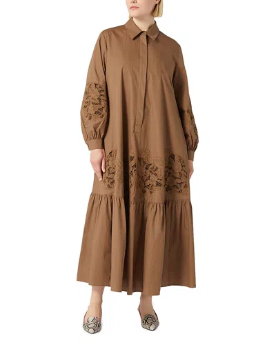 Marina Rinaldi 1a Uscita Nitra Embroidered Long Sleeve Dress In Hazelnut Brown