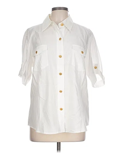 Pre-owned Marina Rinaldi 3/4 Sleeve Button Down Shirt In Ivory