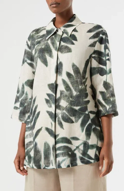 Marina Rinaldi Abetaia Leaf Print Linen Jacket In Green