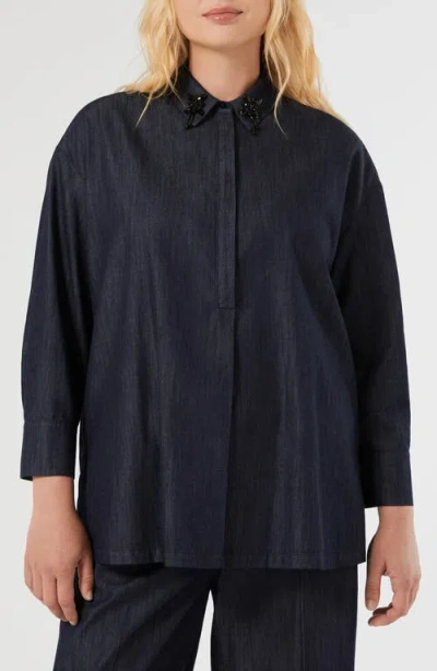 Marina Rinaldi Abile Beaded Collar Denim Jacket In Blue
