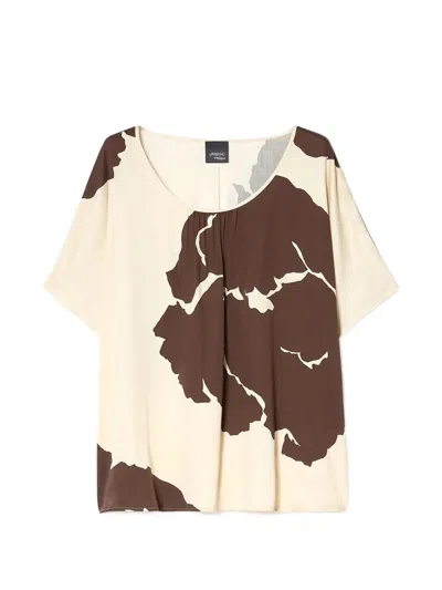 Marina Rinaldi Abstract-print Scoop-neck Blouse In Nude