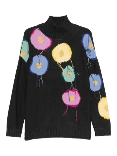 Marina Rinaldi Acerbo Floral Roll-neck Sweater In Black