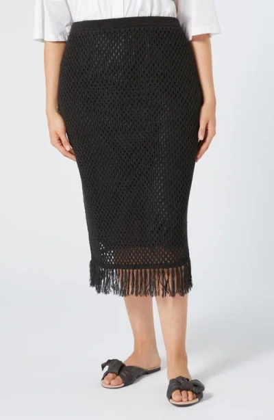 Marina Rinaldi Alca Open Stitch Midi Sweater Skirt In Black