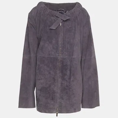 Pre-owned Marina Rinaldi Amethyst Smoke Suede Frill Collar Jacket L In Purple
