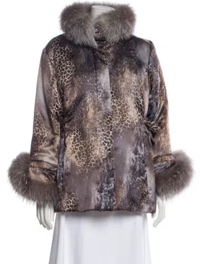 Pre-owned Marina Rinaldi Animal Print Faux Fur Jacket In Brown