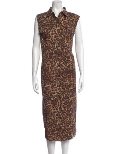 Pre-owned Marina Rinaldi Animal Print Midi Length Dress In Brown