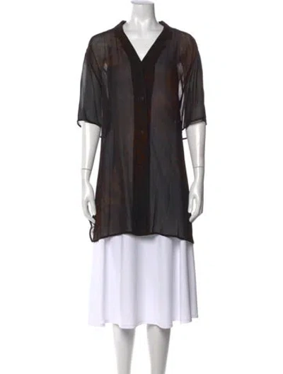 Pre-owned Marina Rinaldi Animal Print V-neck Blouse In Black