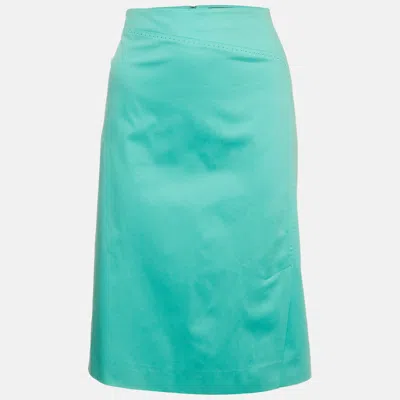 Pre-owned Marina Rinaldi Aqua Green Cotton Knee Length Skirt Xl