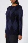 Marina Rinaldi Aquile Check Wool Blend Sweater In Blue