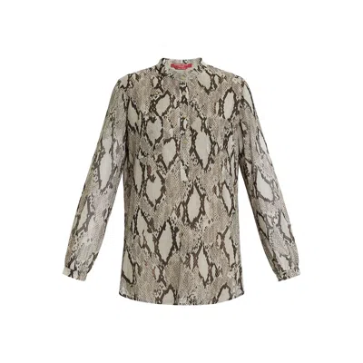 Marina Rinaldi Printed Georgette Shirt Dress In Beige