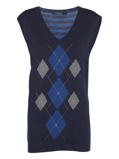 Pre-owned Marina Rinaldi Argyle Striped Knit Top In Blue