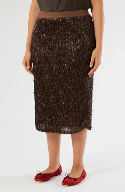 Marina Rinaldi Embellished Midi Skirt In Brown