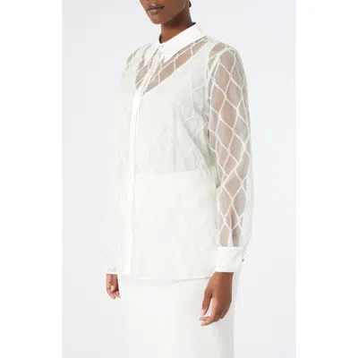 Marina Rinaldi Bacca Embellished Silk Organza Button-up Shirt In White