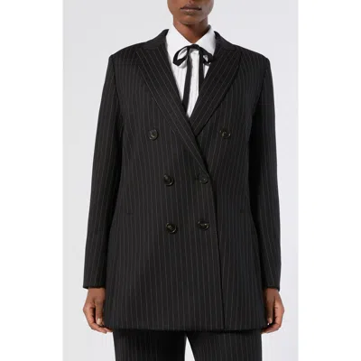 Marina Rinaldi Barbra Pinstripe Stretch Jersey Jacket In Black