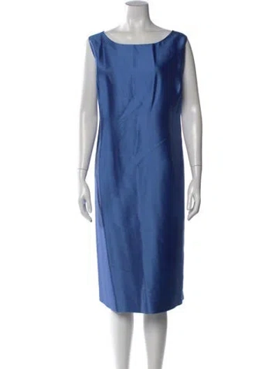 Pre-owned Marina Rinaldi Bateau Neckline Knee-length Dress In Blue