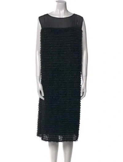 Pre-owned Marina Rinaldi Bateau Neckline Midi Length Dress In Black