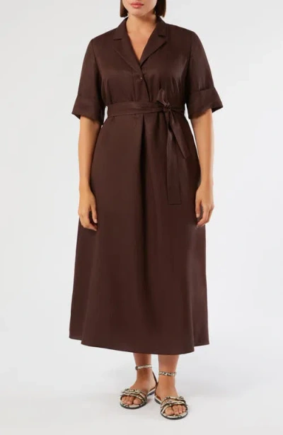 Marina Rinaldi Belted Shirtdress In Brown
