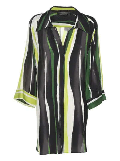 Pre-owned Marina Rinaldi Striped Silk Shirt In Black