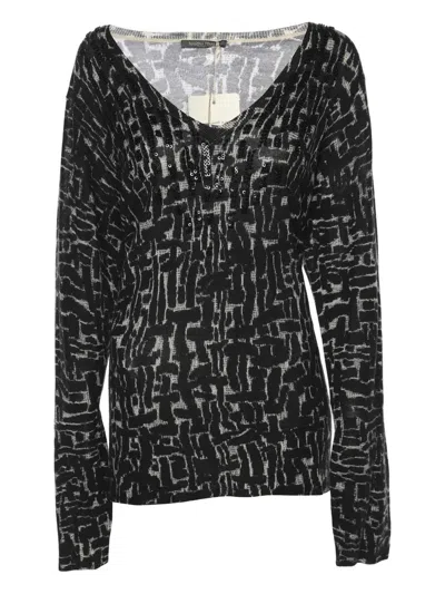 Pre-owned Marina Rinaldi Knit Scoop-neck Sweater In Black