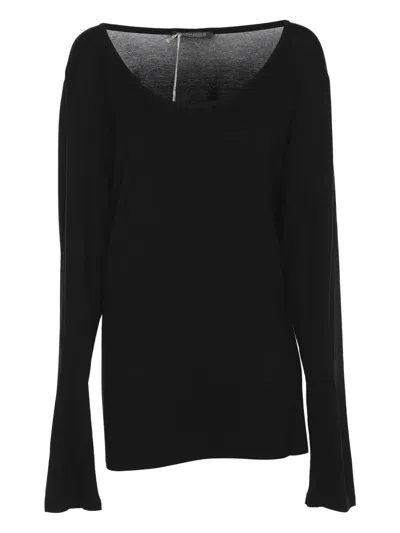 Pre-owned Marina Rinaldi Long-sleeved Wide-neck Top In Black