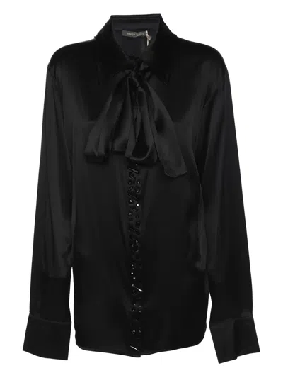 Pre-owned Marina Rinaldi Crystal-embellishment Long-sleeve Blouse In Black