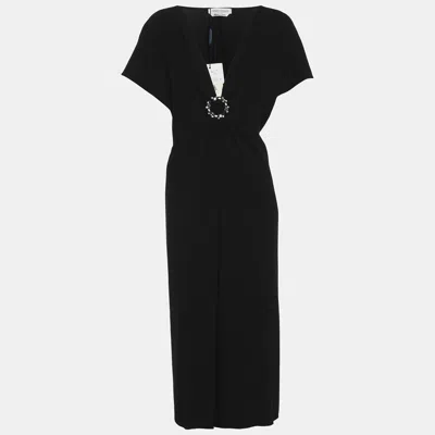 Pre-owned Marina Rinaldi Black Crepe Embellished Dress L