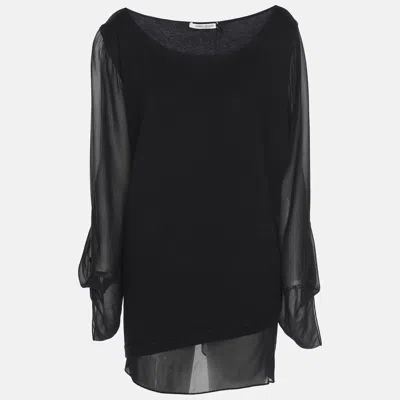Pre-owned Marina Rinaldi Black Jersey And Chiffon Sleeves Tops L