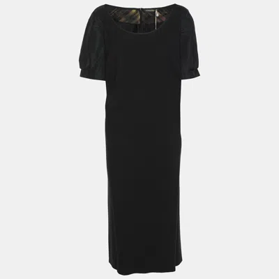 Marina Rinaldi Black Jersey And Nylon Short Sleeve Midi Dress
