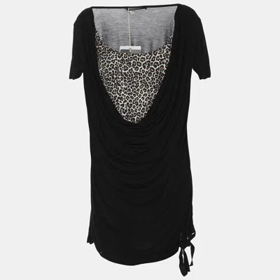 Pre-owned Marina Rinaldi Black Jersey Leopard Print Tops L
