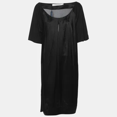 Pre-owned Marina Rinaldi Black Satin Pleated Tops L