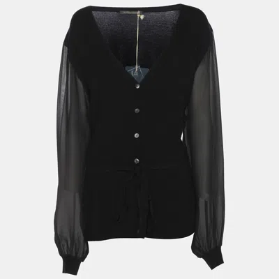 Pre-owned Marina Rinaldi Black Stretch Knit Belted Sweatshirt Xl