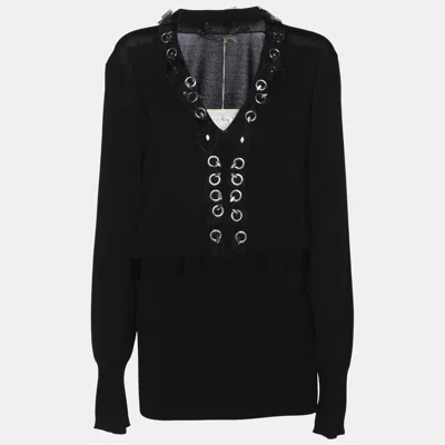 Marina Rinaldi Black Stretch Knit Embellished Long Sleeve Blouse