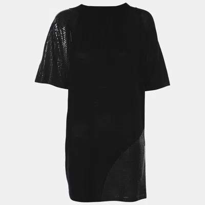 Pre-owned Marina Rinaldi Black Stretch Knit Sequin Neck Tie Tops S