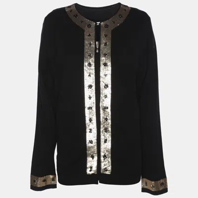 Marina Rinaldi Black/gold Jersey Sequin Embellished Cardigan Set