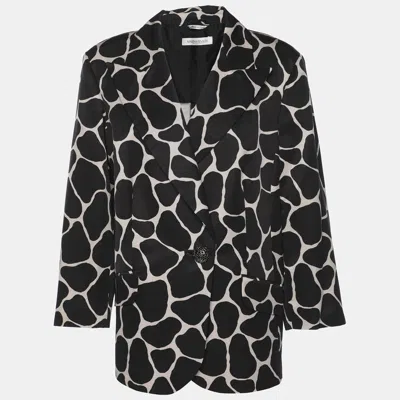 Pre-owned Marina Rinaldi Black/off White Jacquard Giraffe Print 3/4 Sleeve Blazer L