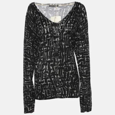 Marina Rinaldi Black/off White Stretch Knit Scoop Neck Sweater