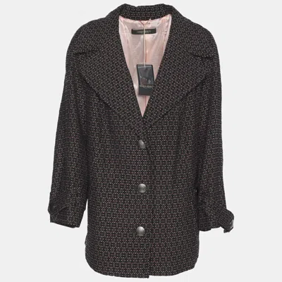 Marina Rinaldi Black/pink Patterned Jacquard Knit Single Breasted Blazer In Brown